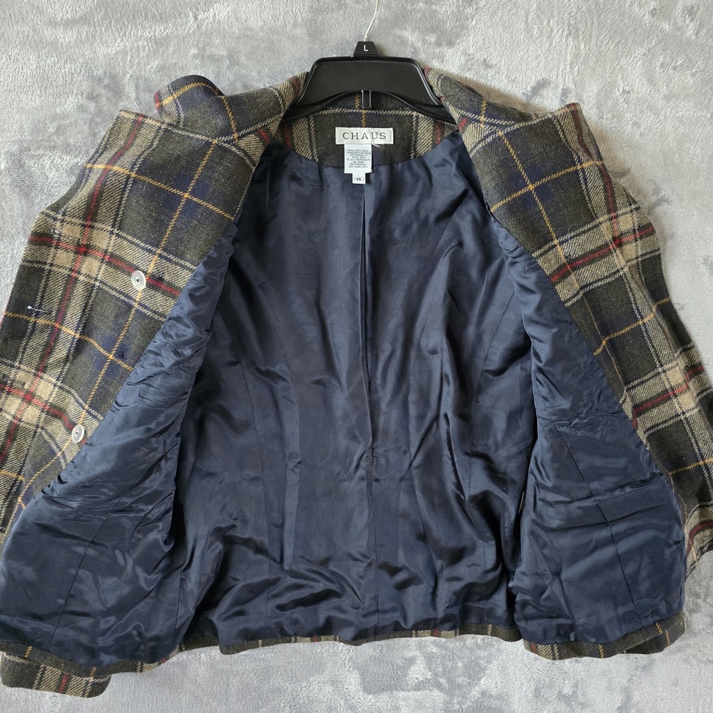 VTG Chaus Women's Sz 14 Plaid Double Breasted Wool Blazer Jacket Academia Preppy - Picture 6 of 9
